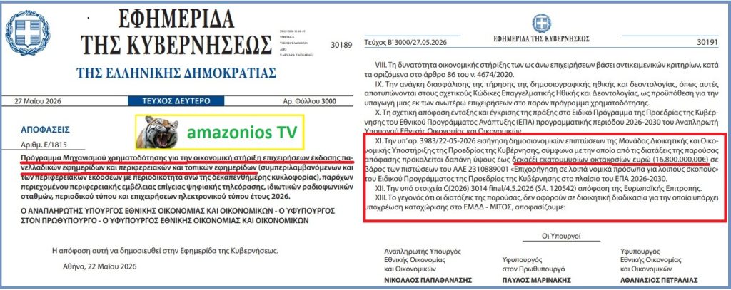 Έσπρωξαν πάλι!!! 16,8 Εκατομμύρια για τα ΜΜΕ.. Μηδέν Ανοχή για τον Φορολογούμενο..
