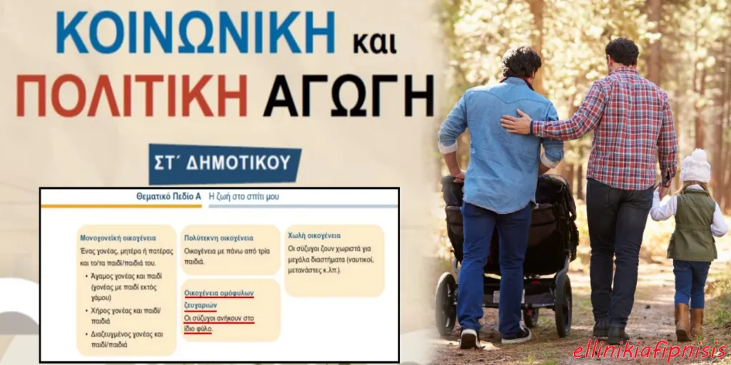 Το νέο κατάπτυστο βιβλίο της ΣΤ’ Δημοτικού που ορίζει ως είδος οικογένειας τους «συζύγους ίδιου φύλου» αποτελεί εγχειρίδιο εθνικής αυτοκτονίας…