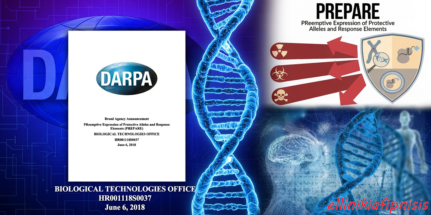 Το έργο «PREPARE» της DARPA του 2018 επεδίωξε να επαναπρογραμματίσει γονιδιακά το ανθρώπινο σώμα, χρησιμοποιώντας τις πανδημικές, χημικές και ραδιολογικές απειλές ως δικαιολογία. Υπάρχει πιθανότητα ο υποχρεωτικός εμβολιασμός της ανθρωπότητας στη πανδημία Covid-19 να έγινε στο πλαίσιο αυτού του προγράμματος…;